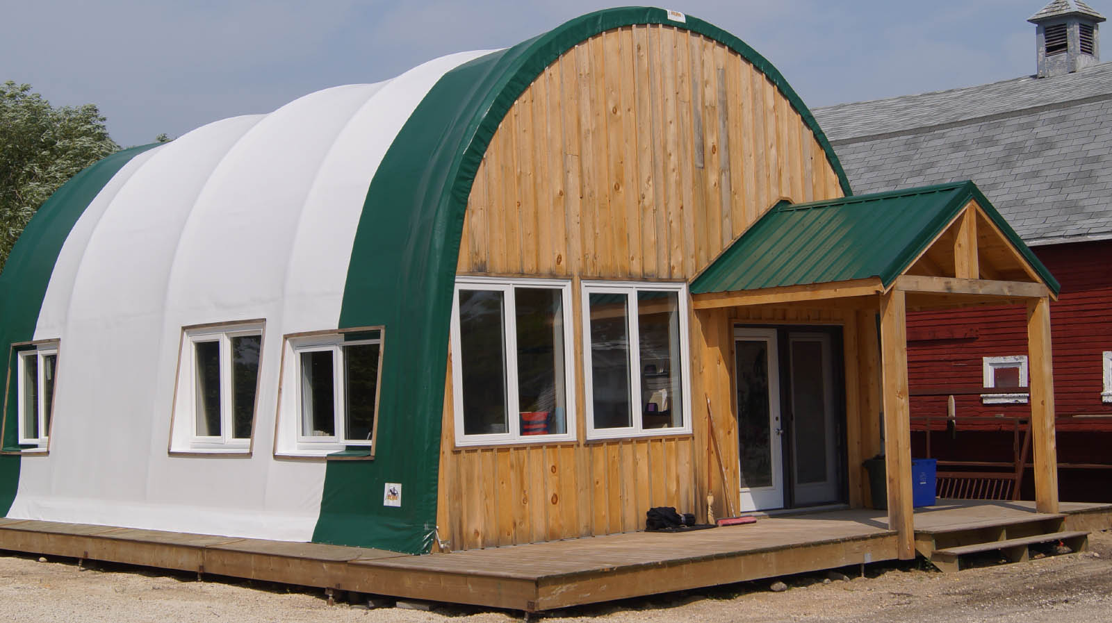 Fabric Building with Wood Front Wall
